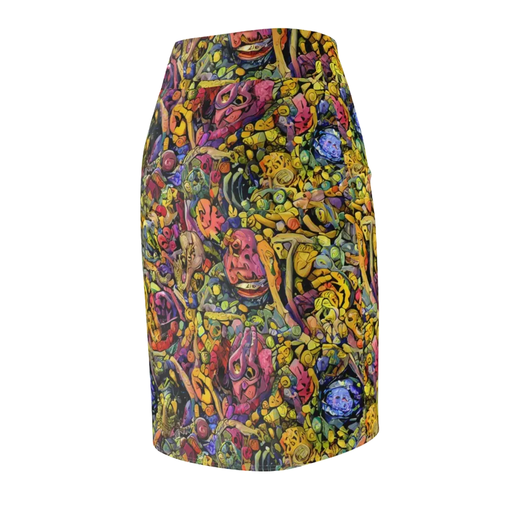 Neon Fossil Garden on Pencil Skirt — Back Side