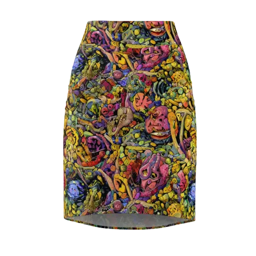 Neon Fossil Garden on a Pencil Skirt