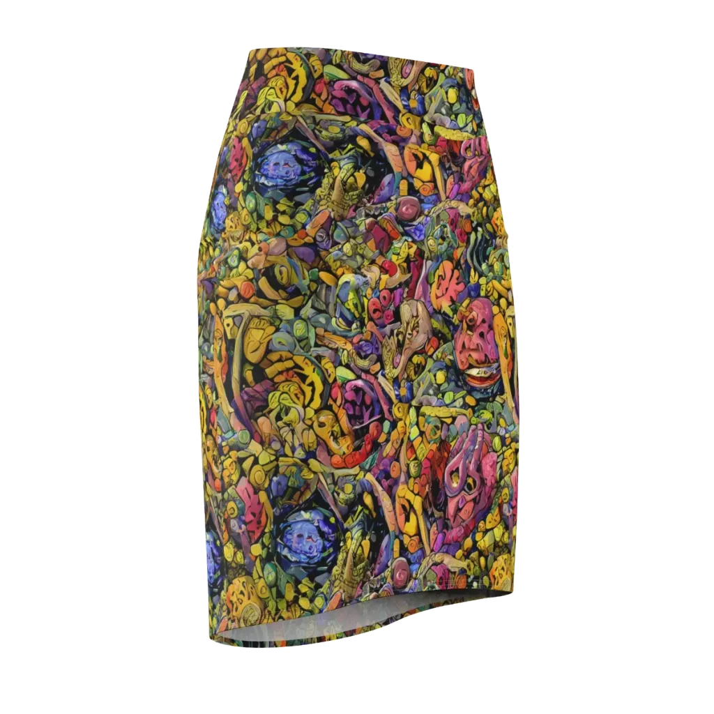 Neon Fossil Garden on Pencil Skirt — Front Side