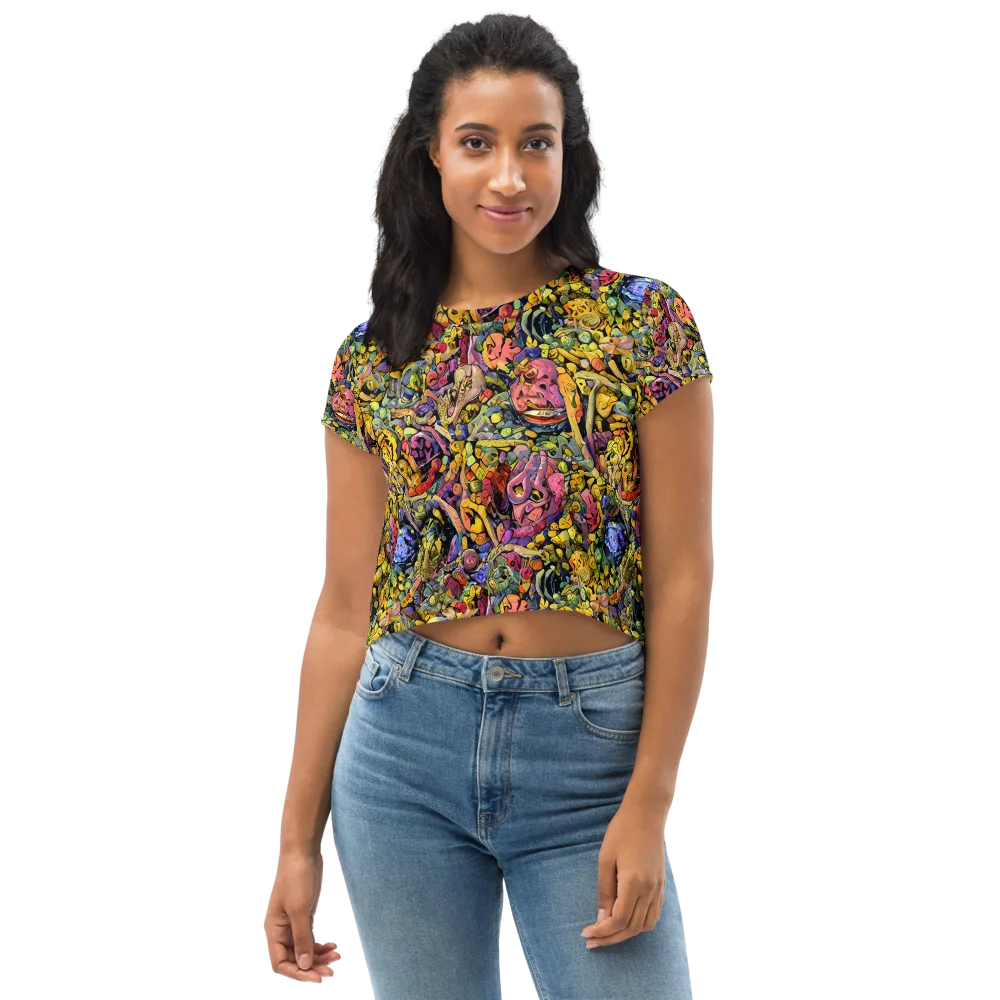Neon Fossil Garden on Crop Tee — Front