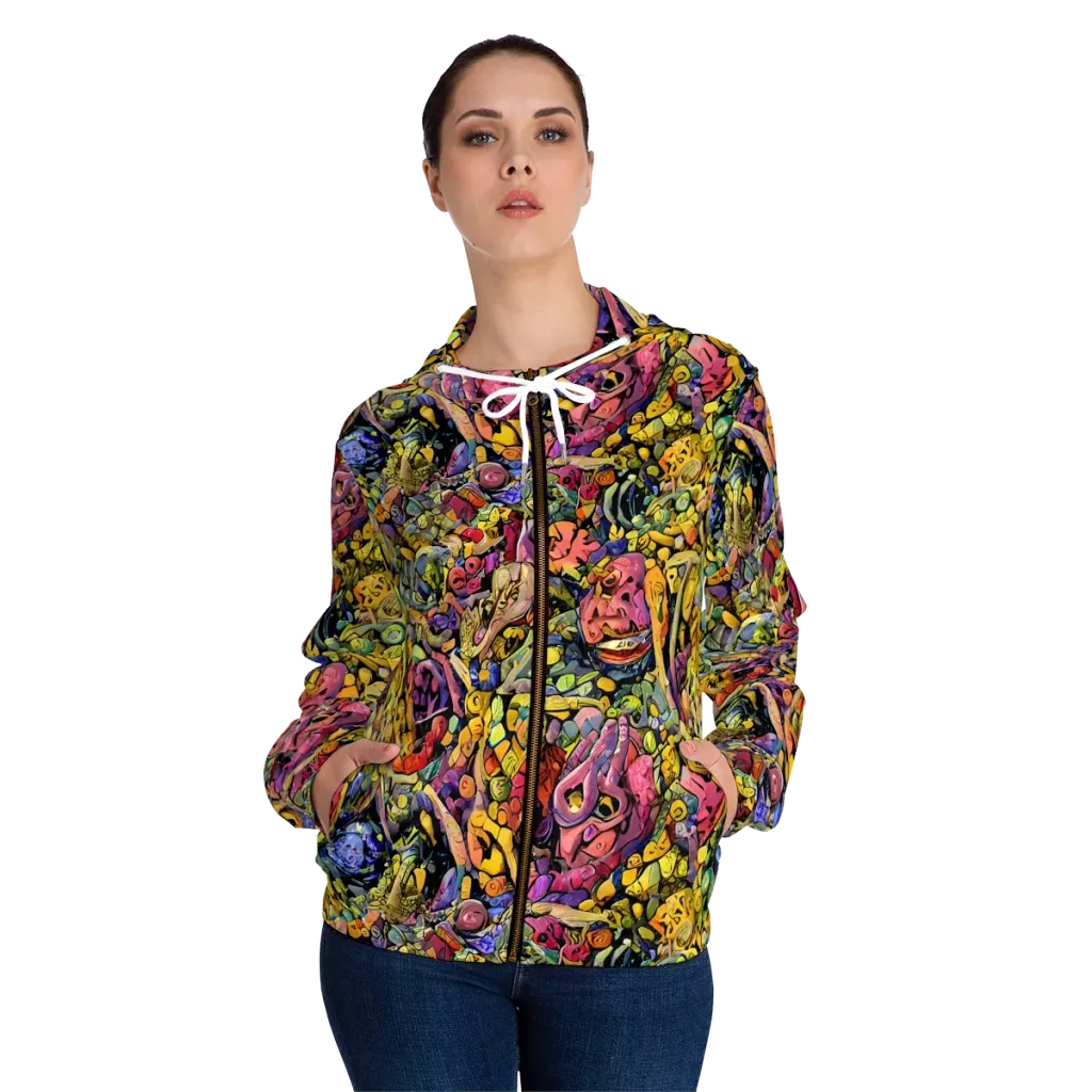 Neon Fossil Garden on Women's Full-Zip Hoodie — Front On Person