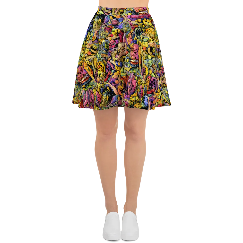 Neon Fossil Garden on Skater Skirt — Front