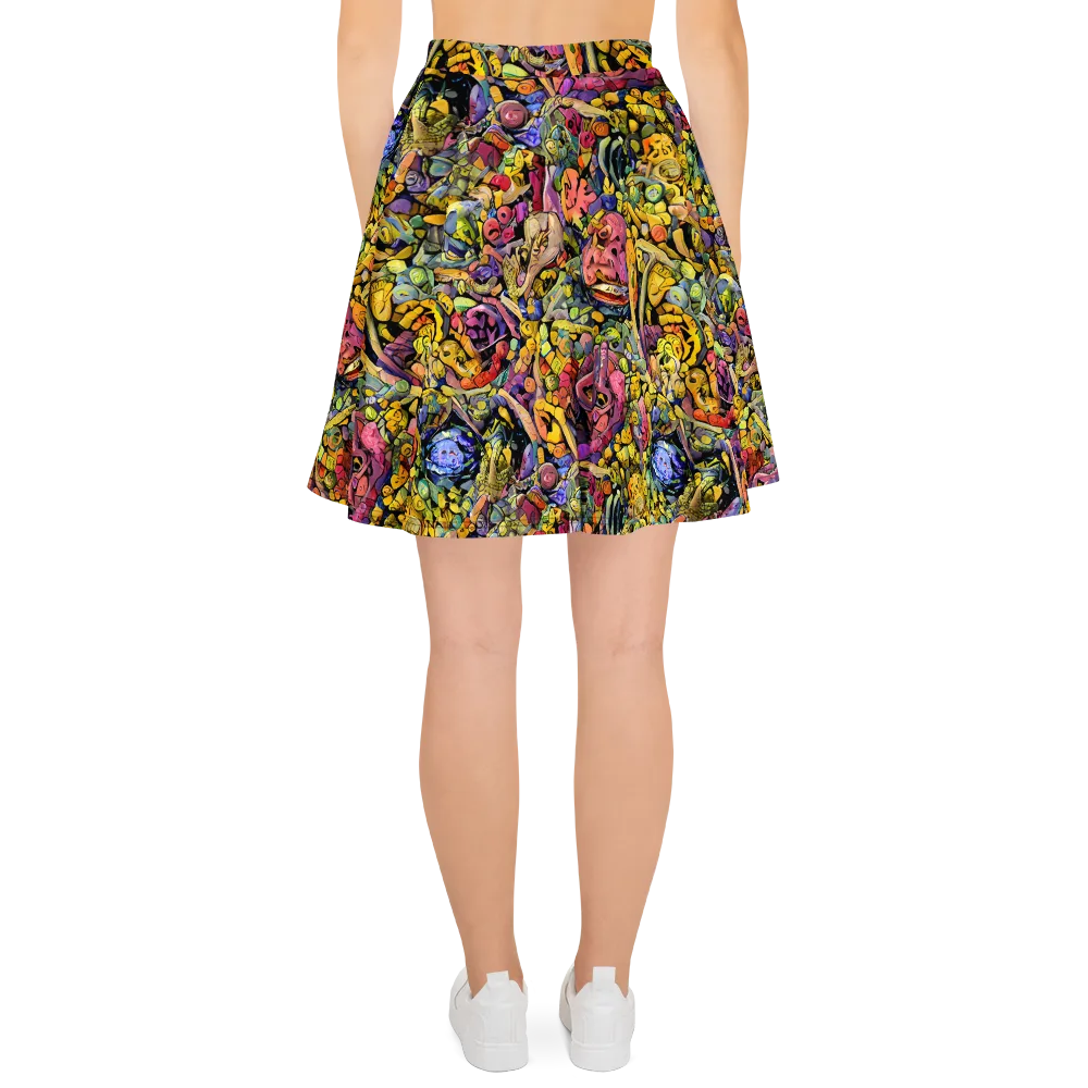 Neon Fossil Garden on Skater Skirt — Back