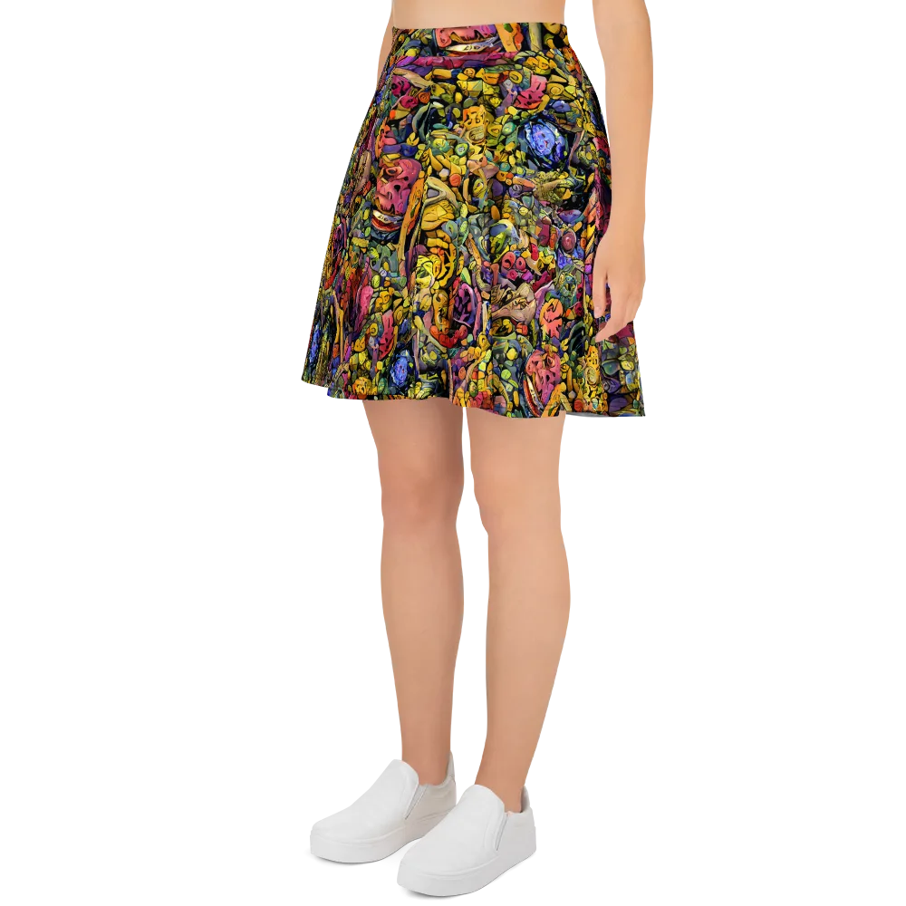 Neon Fossil Garden on Skater Skirt — Left