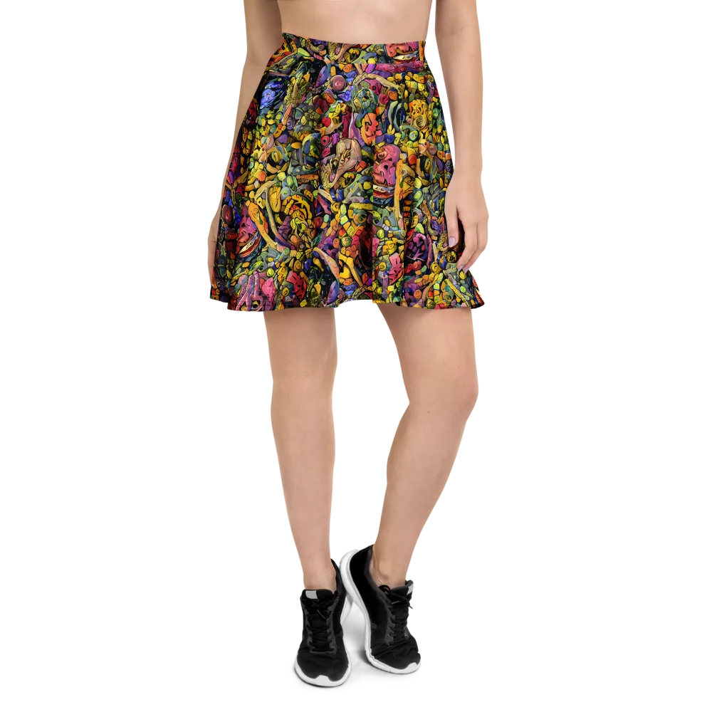 Neon Fossil Garden on Skater Skirt — Front