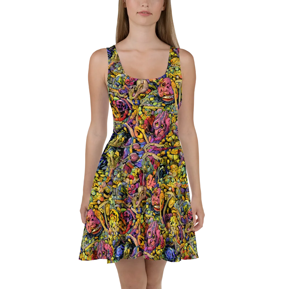 Neon Fossil Garden on Skater Dress — Front