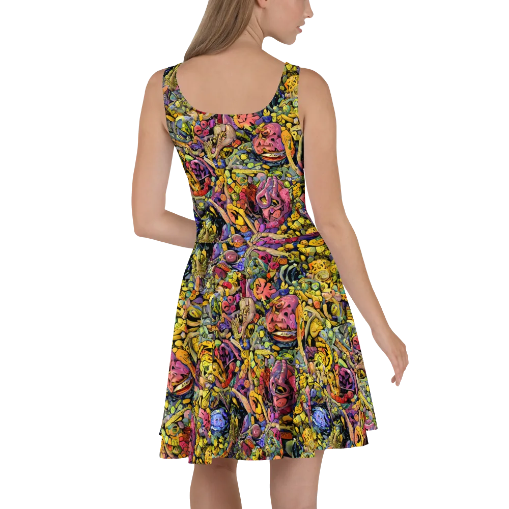 Neon Fossil Garden on Skater Dress — Back