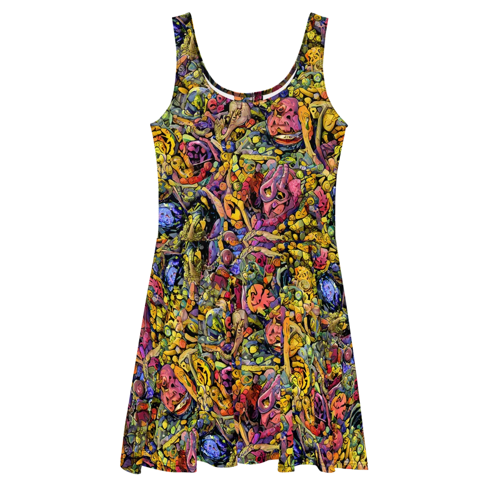 Neon Fossil Garden on Skater Dress — Front