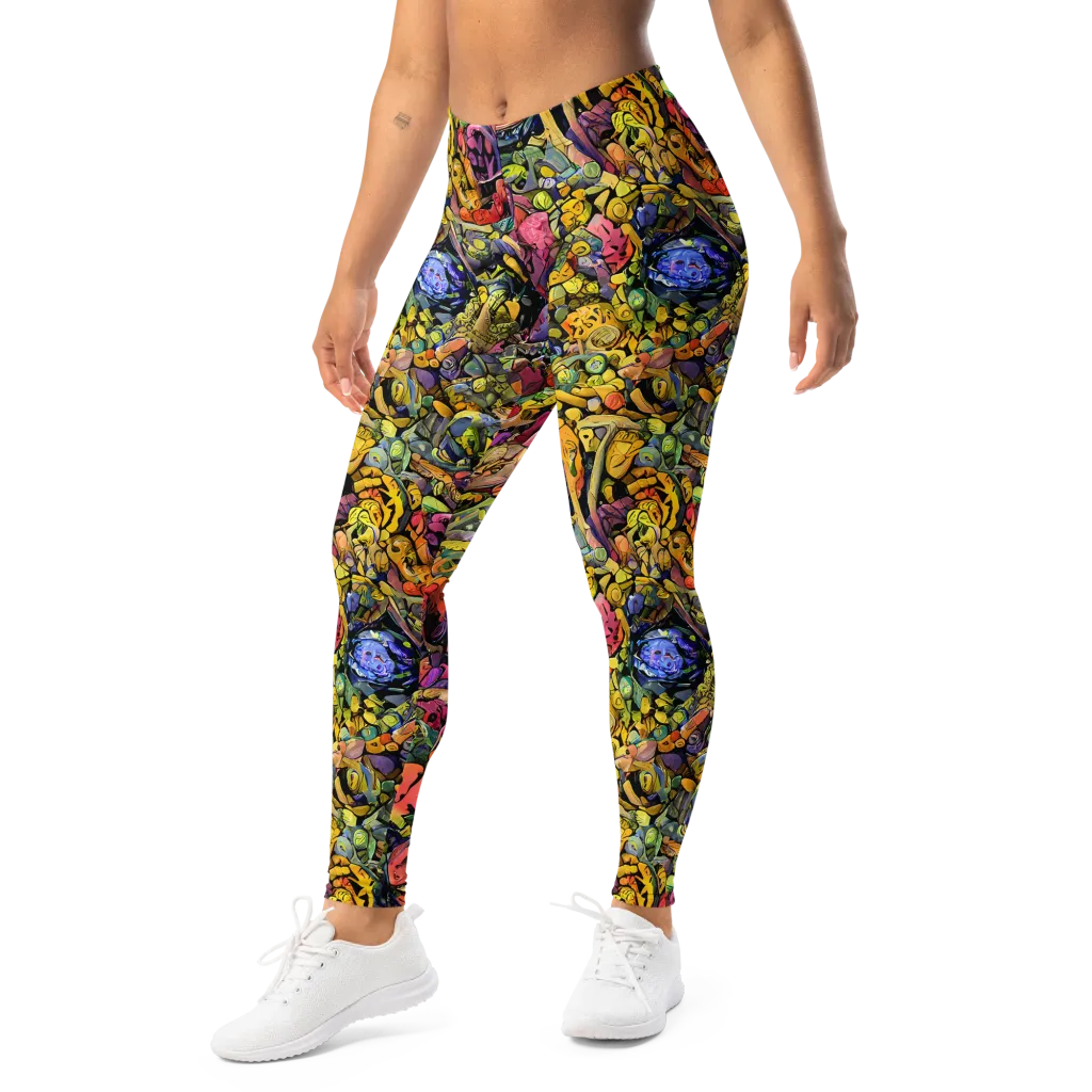 Neon Fossil Garden on Leggings — Left Front