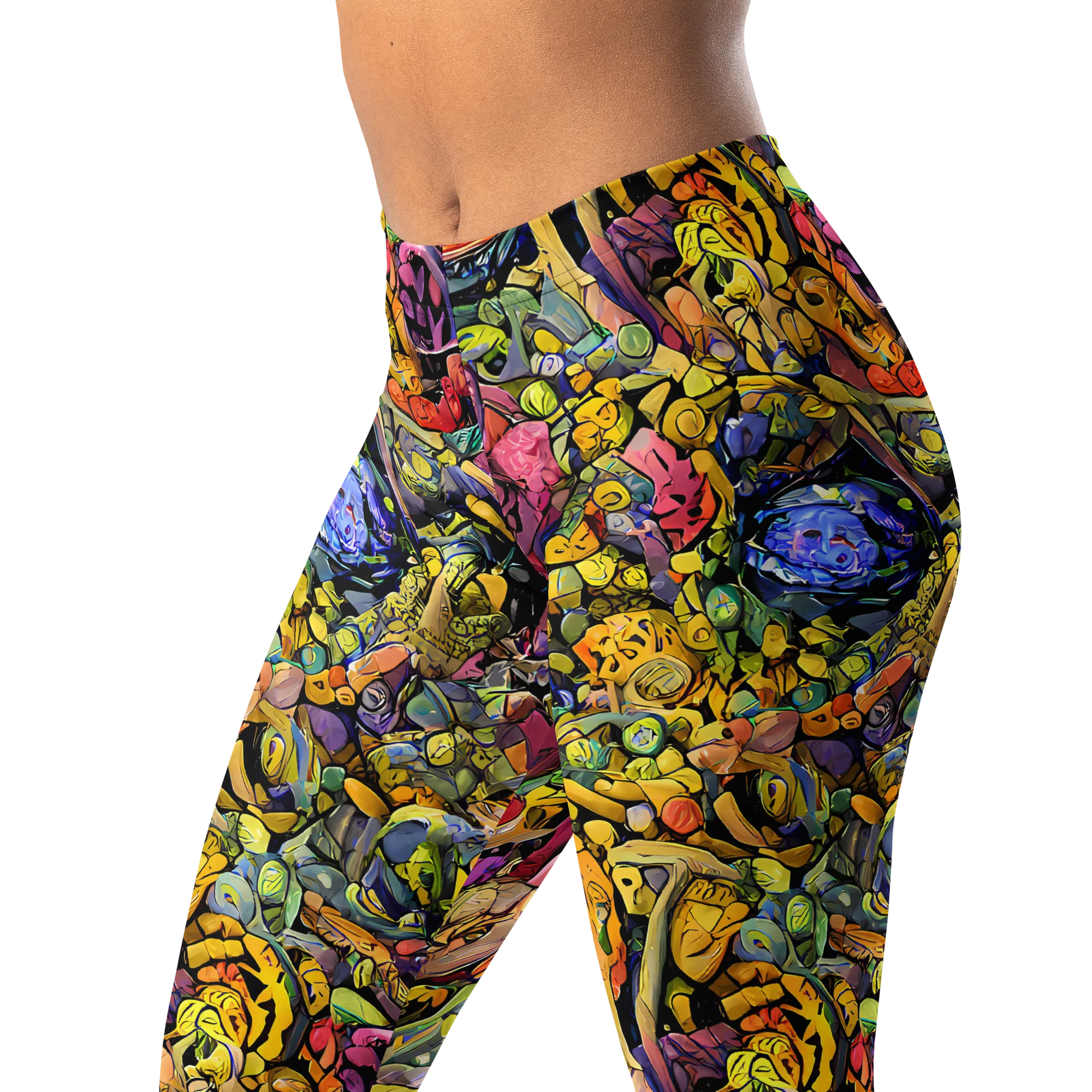 Neon Fossil Garden on Leggings — Left Front