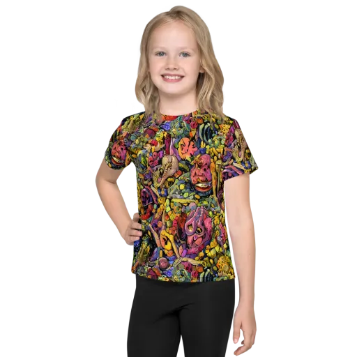 Neon Fossil Garden on a Kids Crew Neck T-Shirt