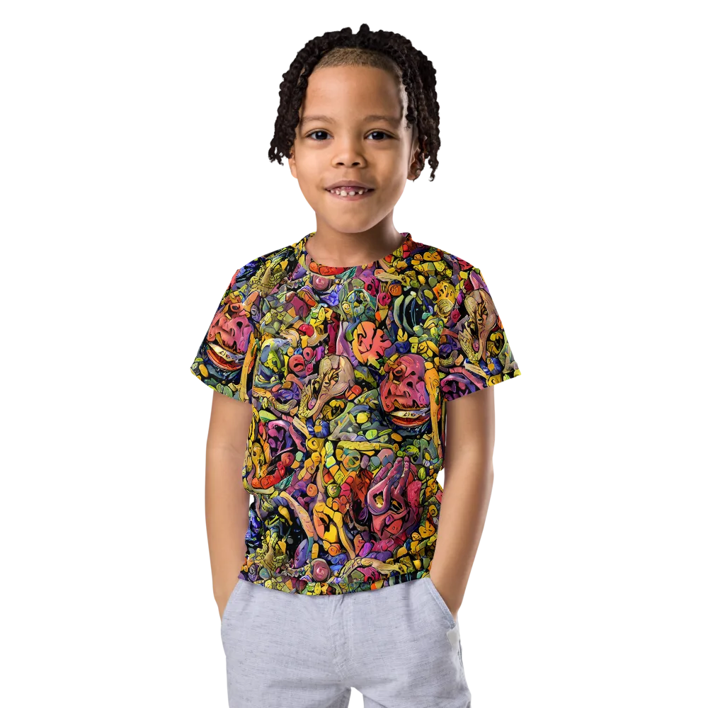 Neon Fossil Garden on Kids Crew Neck T-Shirt — Front