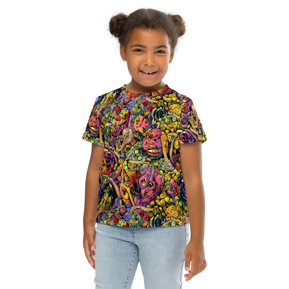 Neon Fossil Garden on Kids Crew Neck T-Shirt — Front