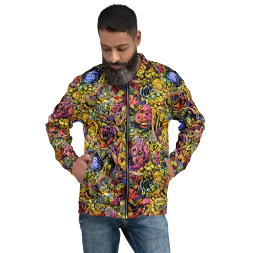 Neon Fossil Garden on a Bomber Jacket