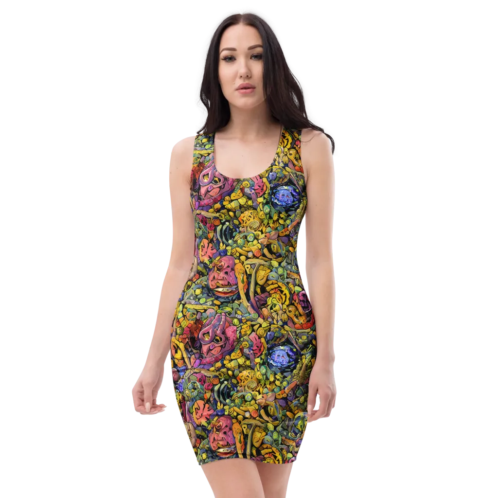 Neon Fossil Garden on Bodycon Dress — Front