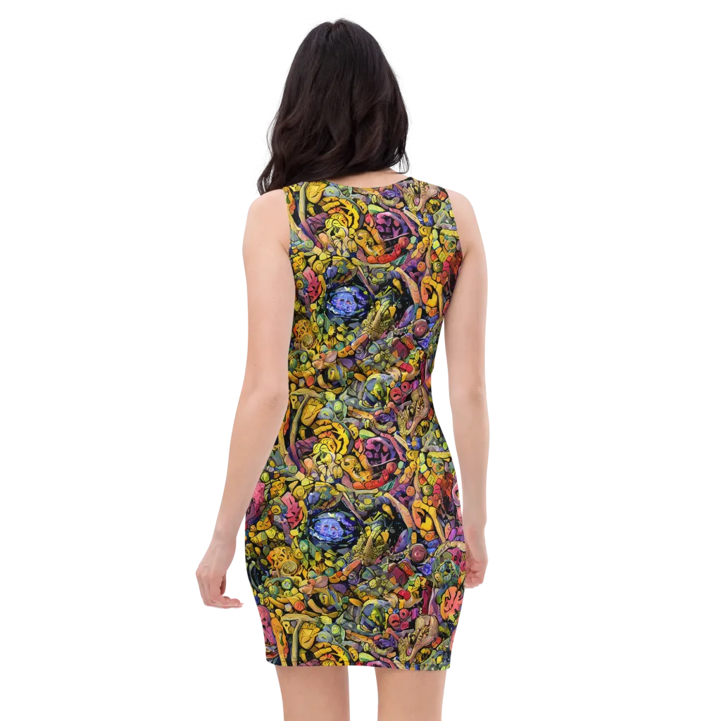 Neon Fossil Garden on Bodycon Dress — Back