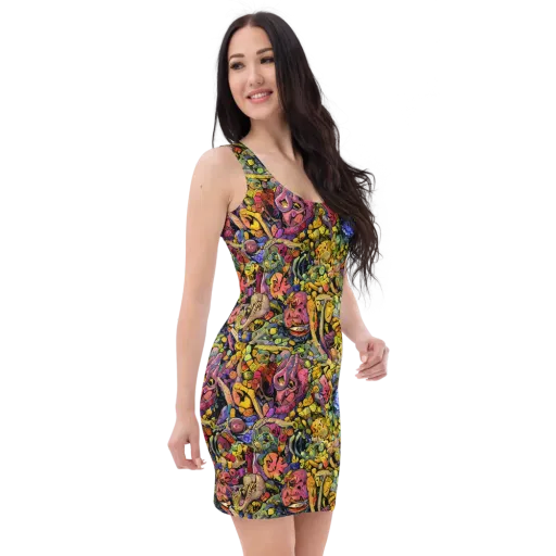 Neon Fossil Garden on a Bodycon Dress