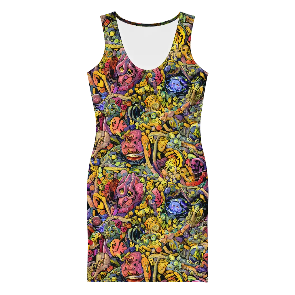 Neon Fossil Garden on Bodycon Dress — Front