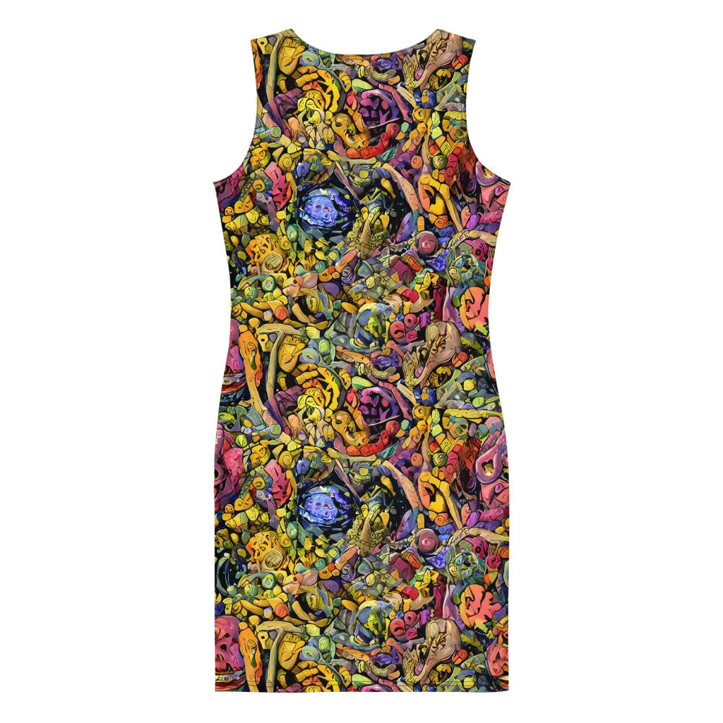 Neon Fossil Garden on Bodycon Dress — Back