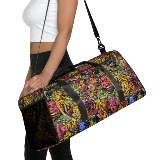 Neon Fossil Garden on a Duffle Bag