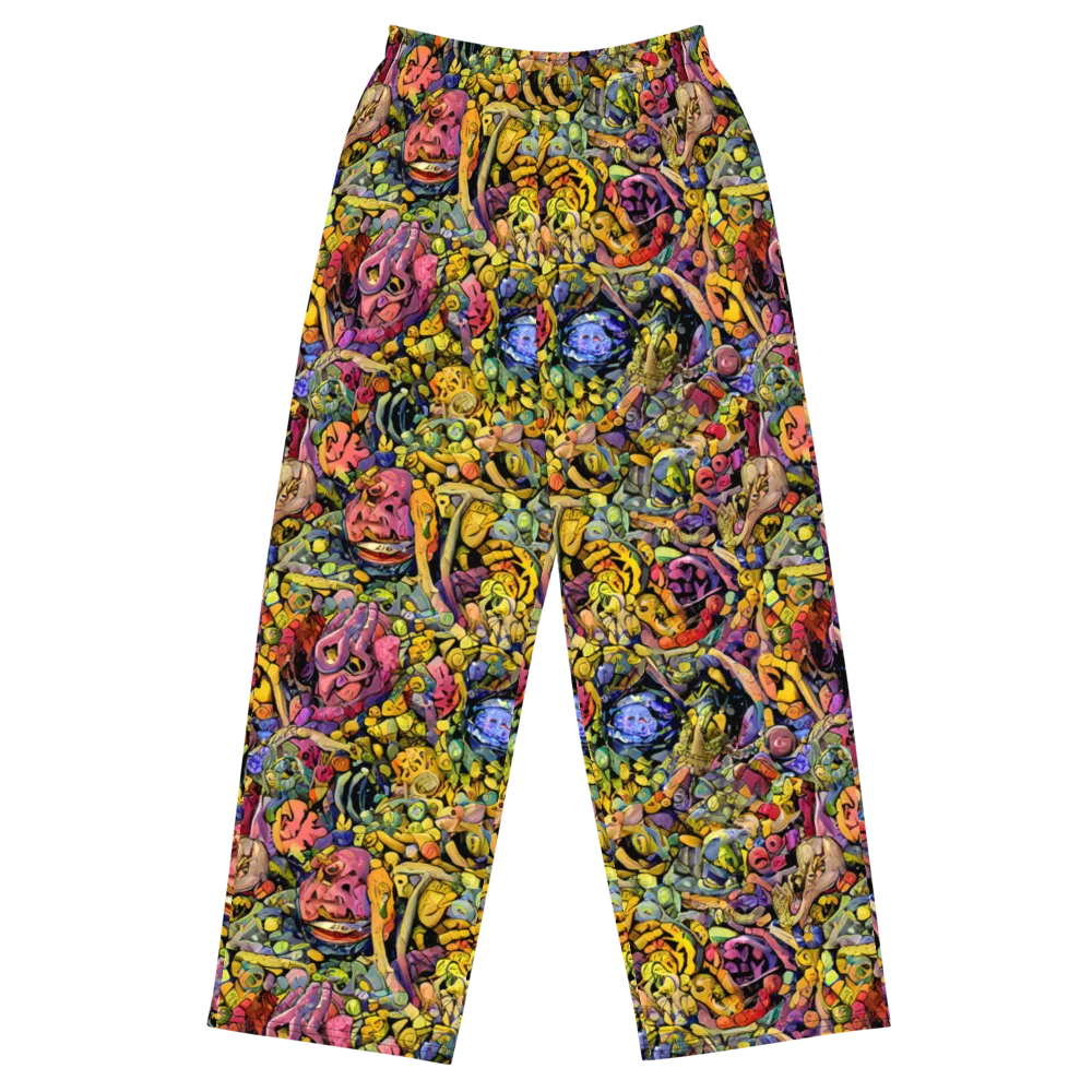 Neon Fossil Garden on Wide-Leg Pants — Front