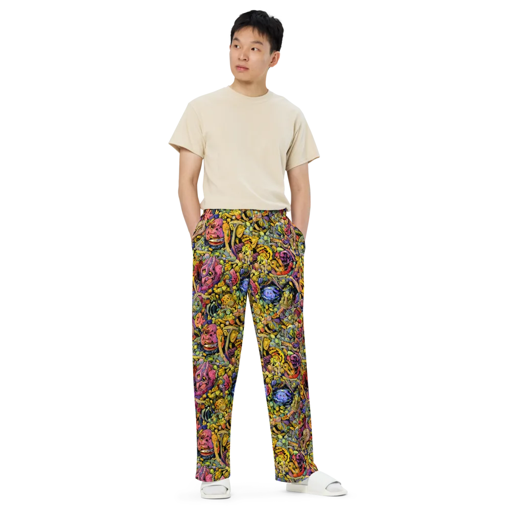 Neon Fossil Garden on Wide-Leg Pants — Front