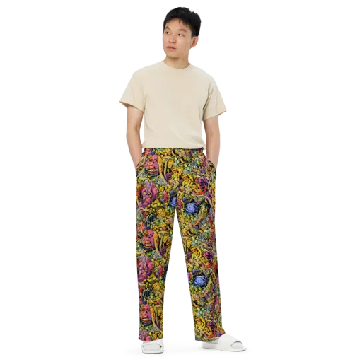 Neon Fossil Garden on a Wide-Leg Pants