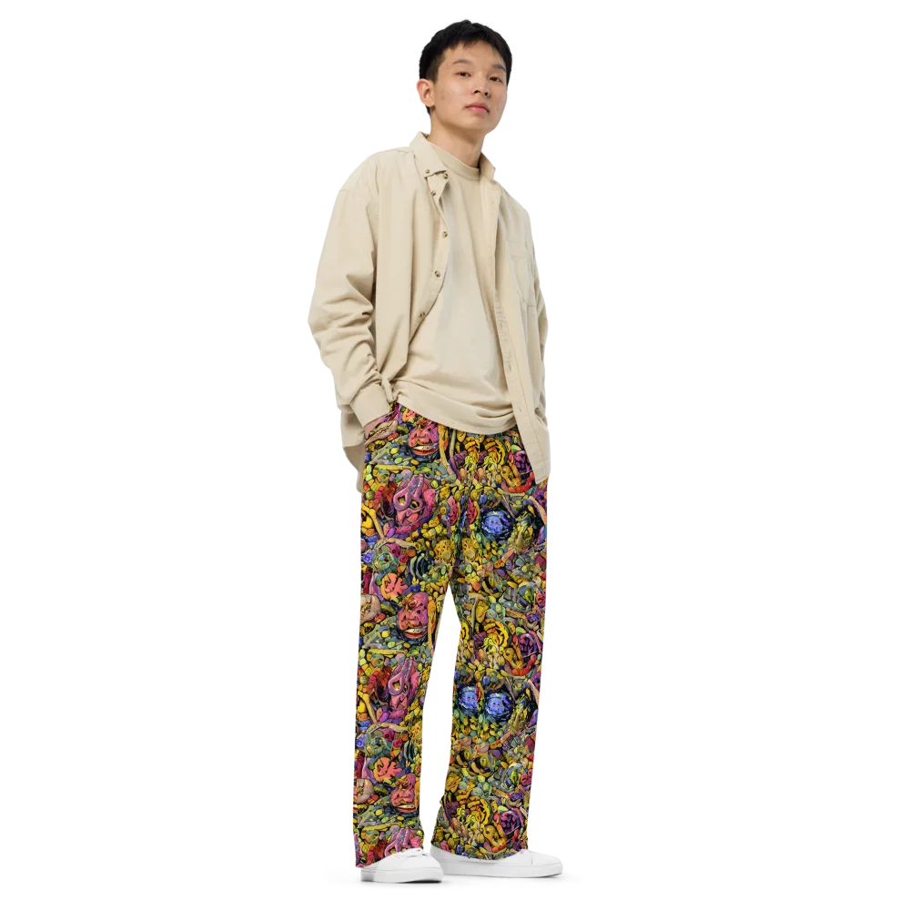 Neon Fossil Garden on Wide-Leg Pants — Right Front