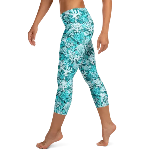 Aqua Garden on a Capri Leggings