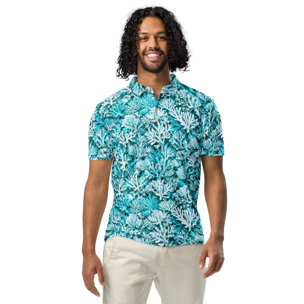 Aqua Garden on Men's Slim Fit Polo Shirt — Front