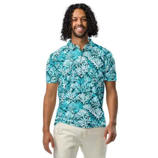 Aqua Garden on a Men's Slim Fit Polo Shirt