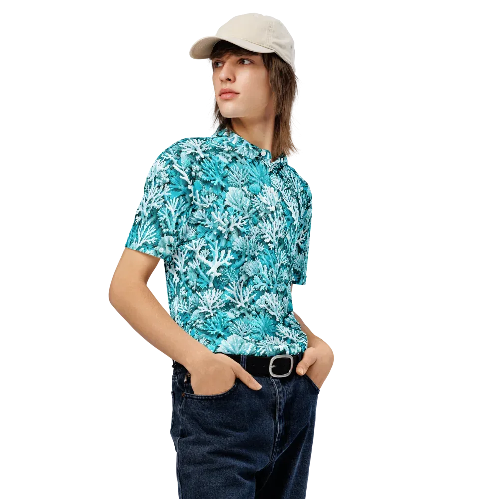Aqua Garden on Men's Slim Fit Polo Shirt — Right Front