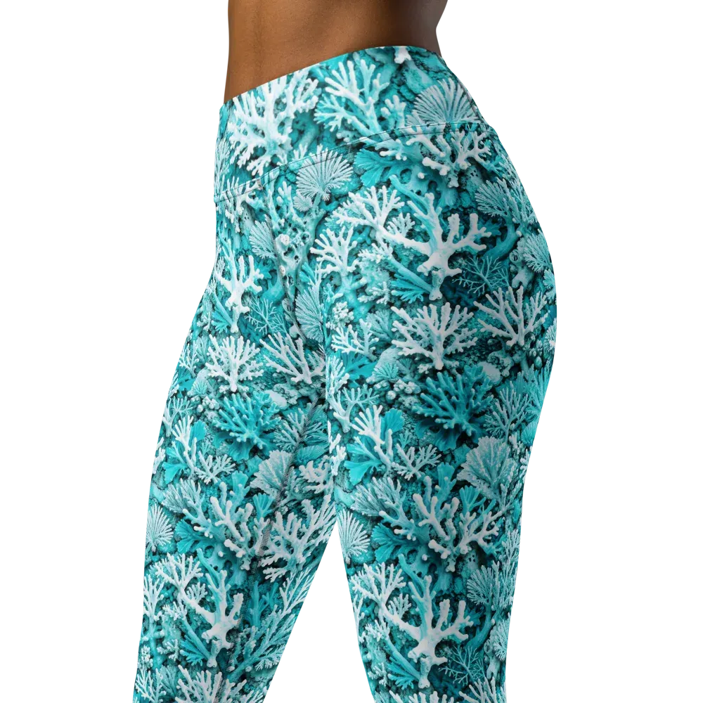 Aqua Garden on Yoga Leggings — Left Front