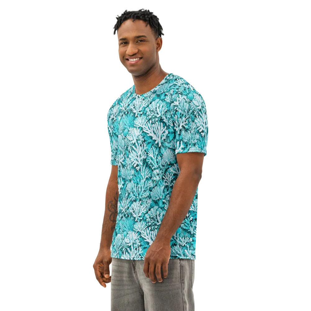 Aqua Garden on Men's Cotton Crew Neck T-Shirt — Left Front