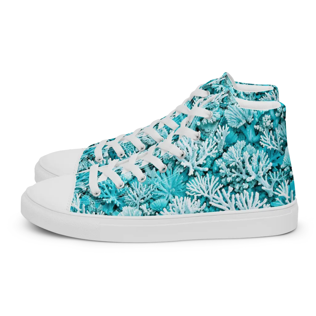 Aqua Garden on Men's High Top Canvas Shoes — Left