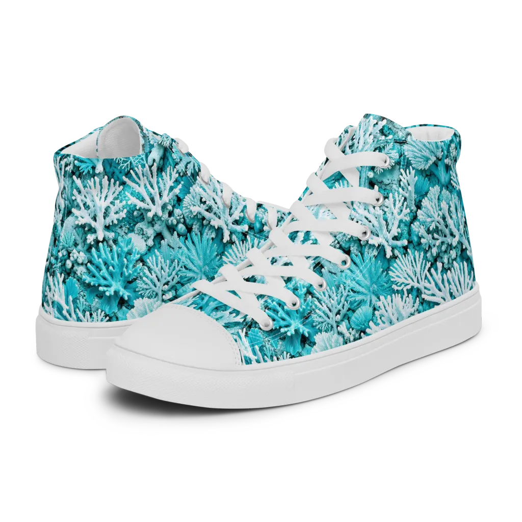 Aqua Garden on Men's High Top Canvas Shoes — Left