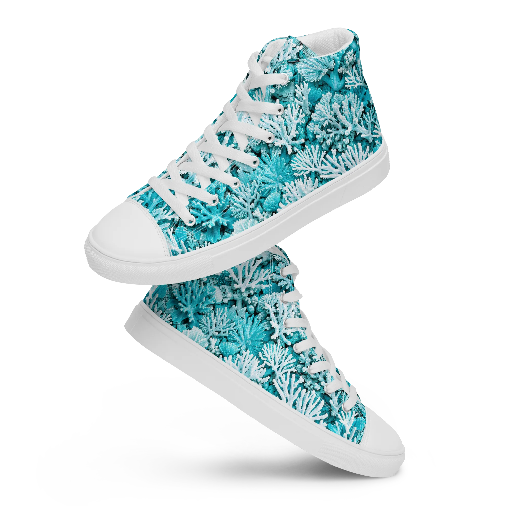 Aqua Garden on Men's High Top Canvas Shoes — Front