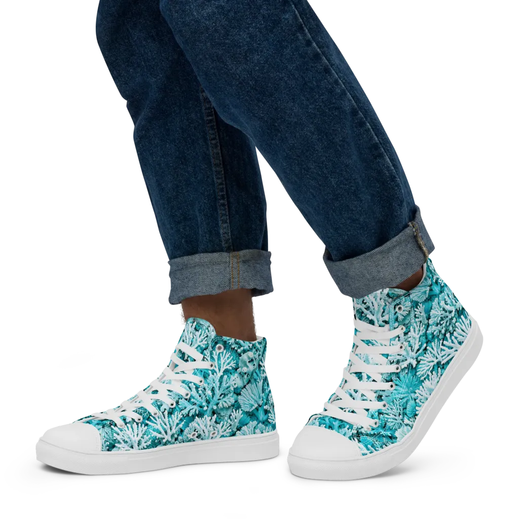 Aqua Garden on Men's High Top Canvas Shoes — Left