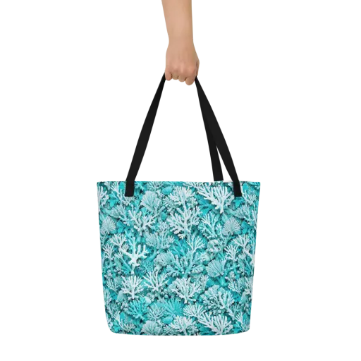 Aqua Garden on a Large Tote Bag W/ Pocket