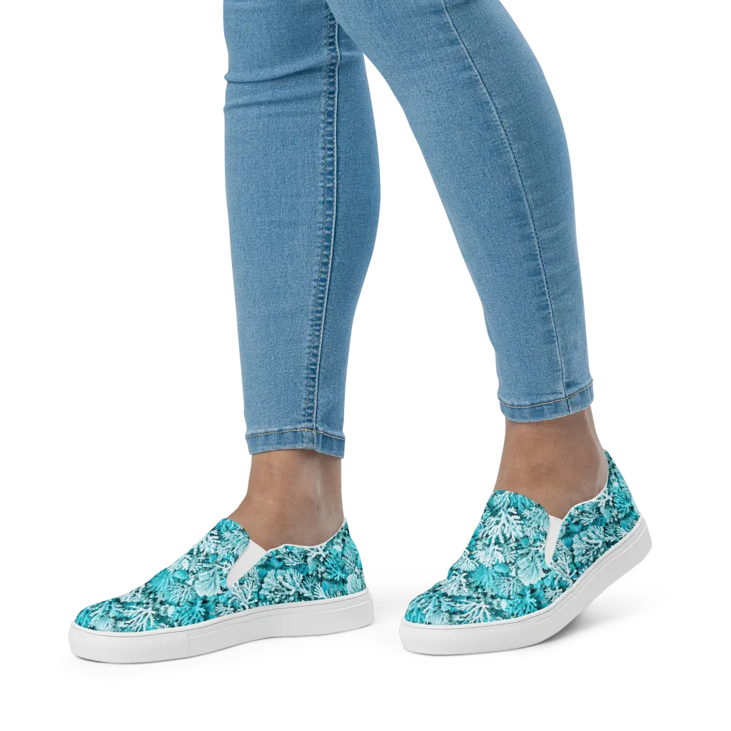 Aqua Garden on Women's Slip-On Canvas Shoes — Front