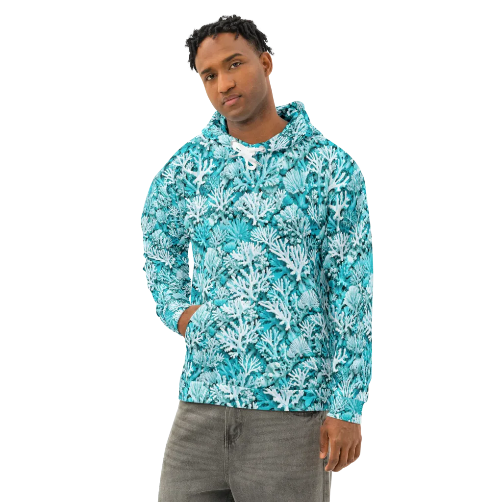 Aqua Garden on Cotton Hoodie — Left Front