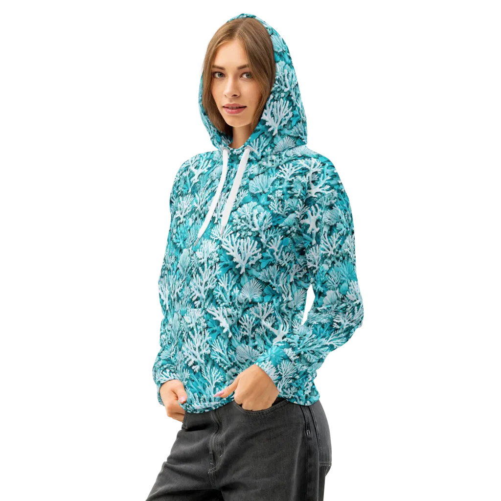 Aqua Garden on Cotton Hoodie — Left Front