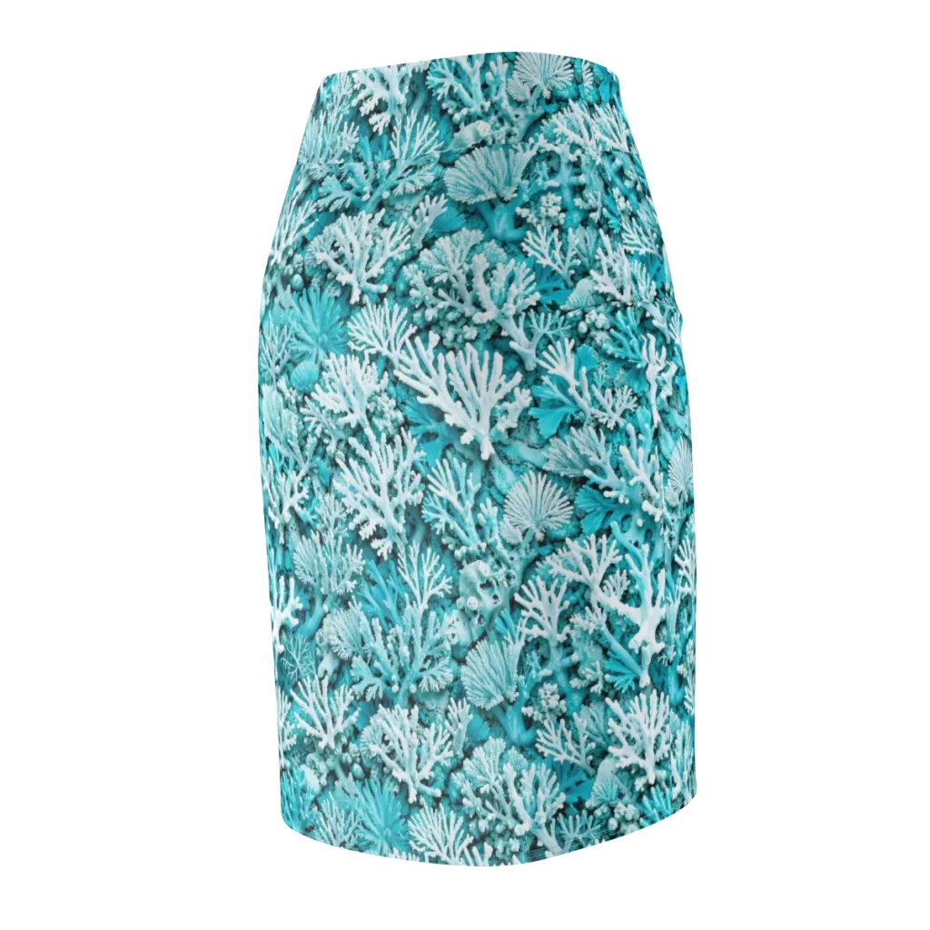 Aqua Garden on Pencil Skirt — Back Side