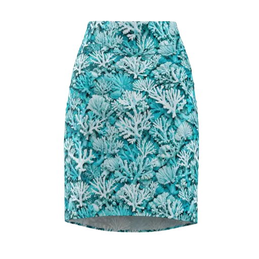 Aqua Garden on a Pencil Skirt