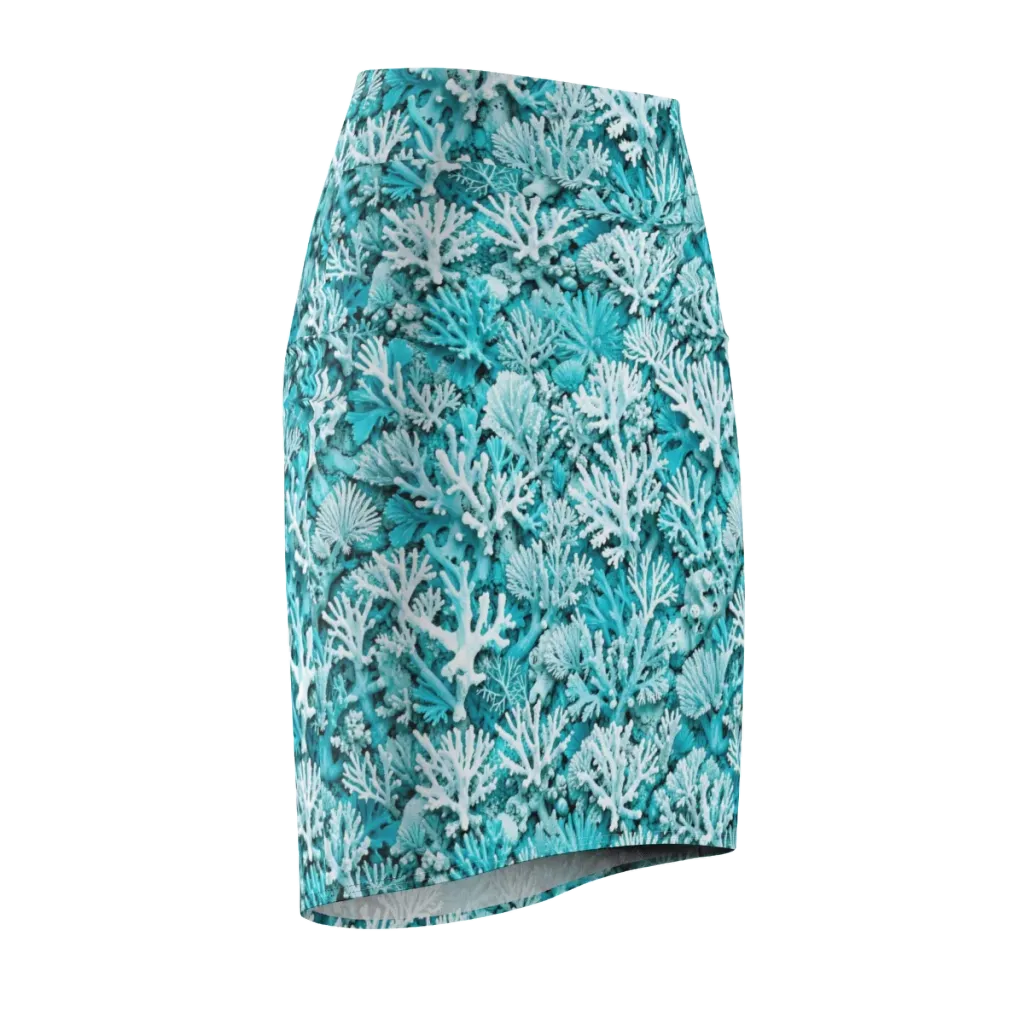 Aqua Garden on Pencil Skirt — Front Side