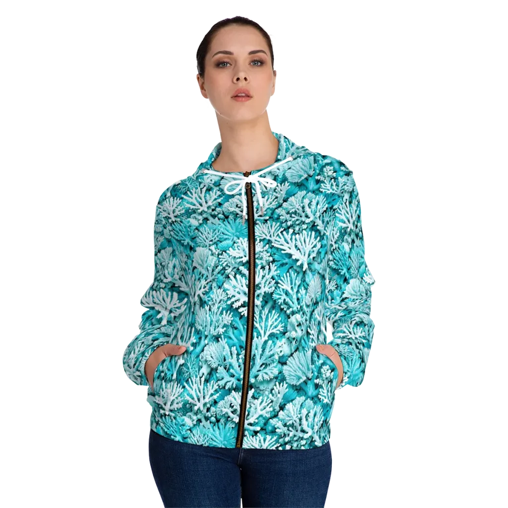 Aqua Garden on Women's Full-Zip Hoodie — Front On Person