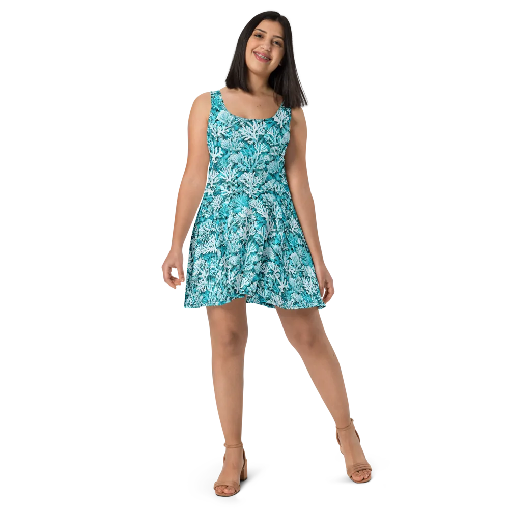 Aqua Garden on Skater Dress — Front