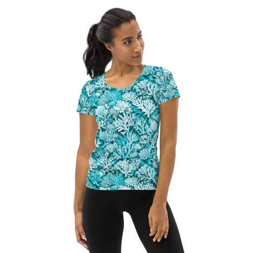 Aqua Garden on a Women's Athletic T-Shirt