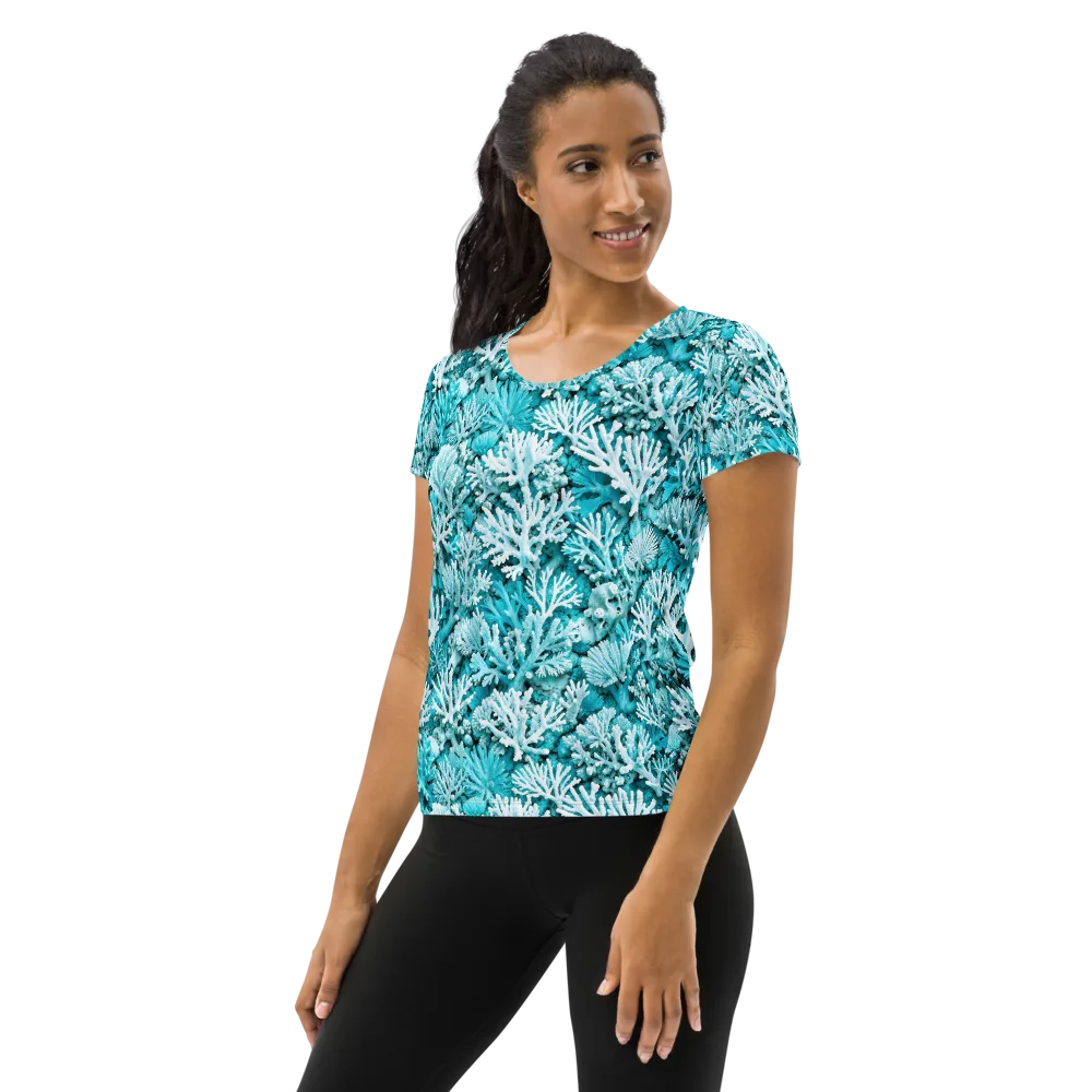 Aqua Garden on Women's Athletic T-Shirt — Left
