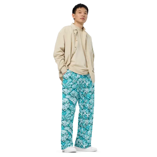 Aqua Garden on a Wide-Leg Pants